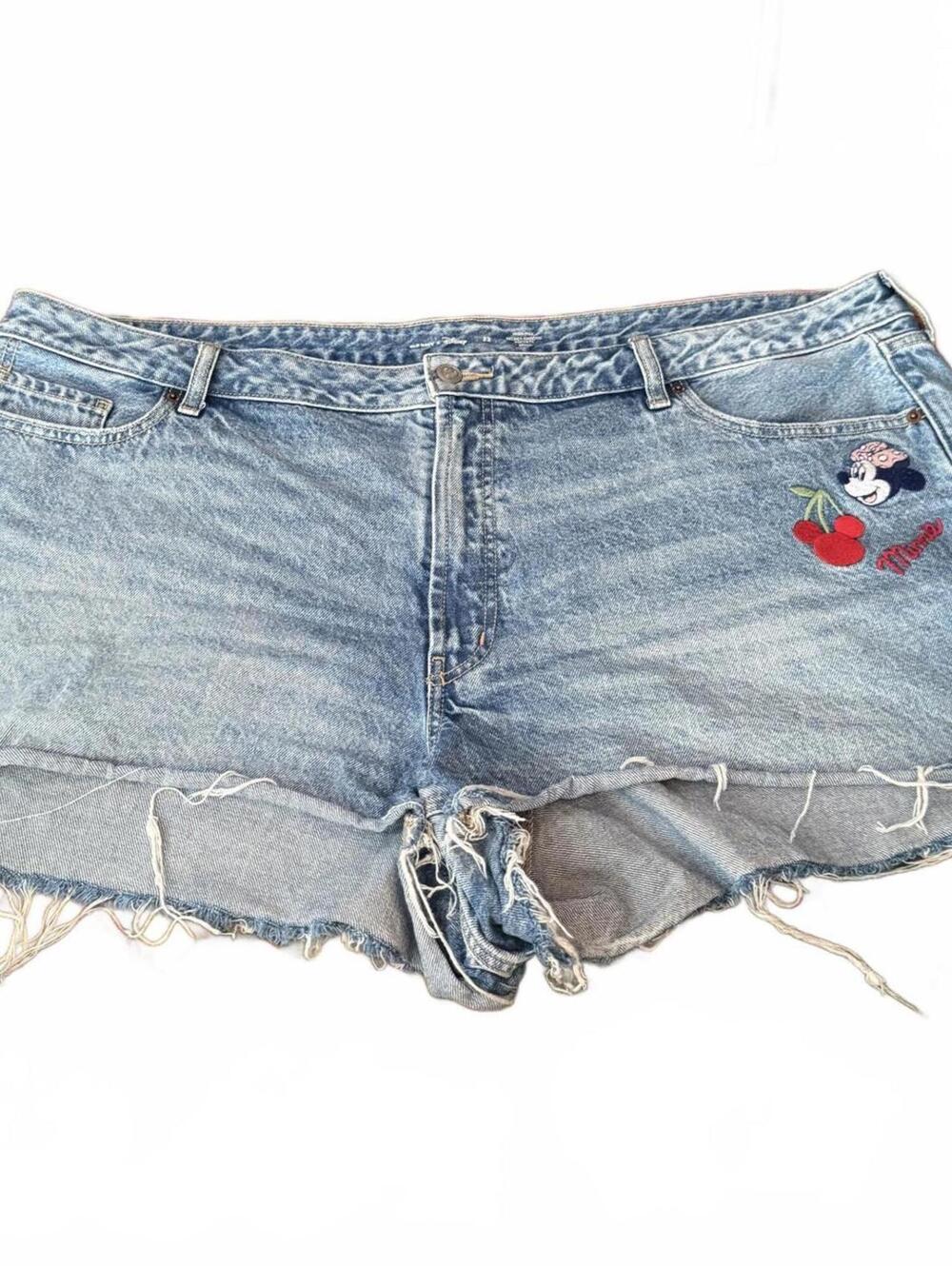 Old Navy x Disney Minnie Mouse Denim Shorts Womens 22 High Cutoff Raw Hem